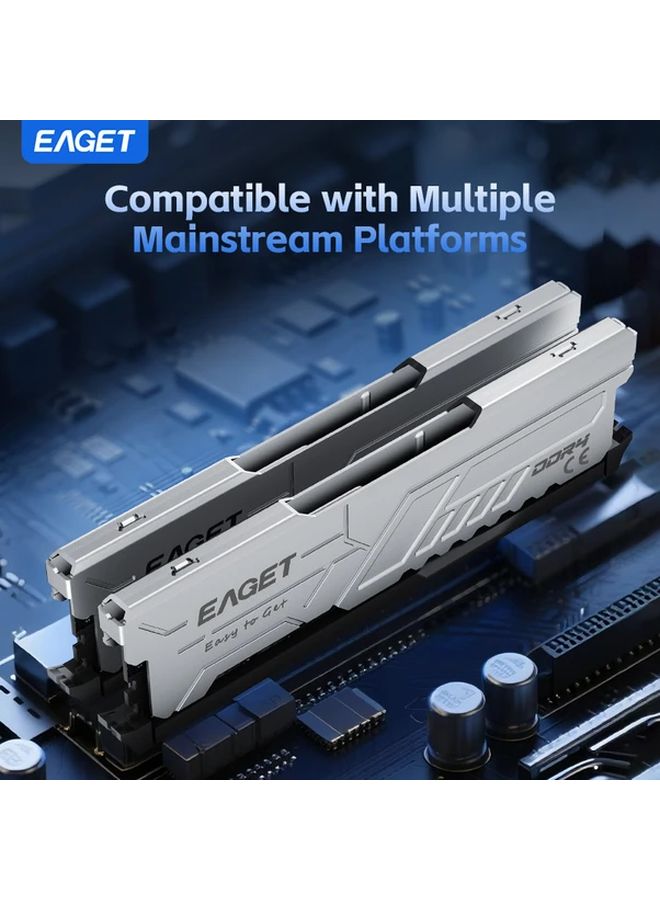 Eaget 8GB Silvery White DDR4 3200MHz Desktop Memory RAM With Heatsink - Image 1